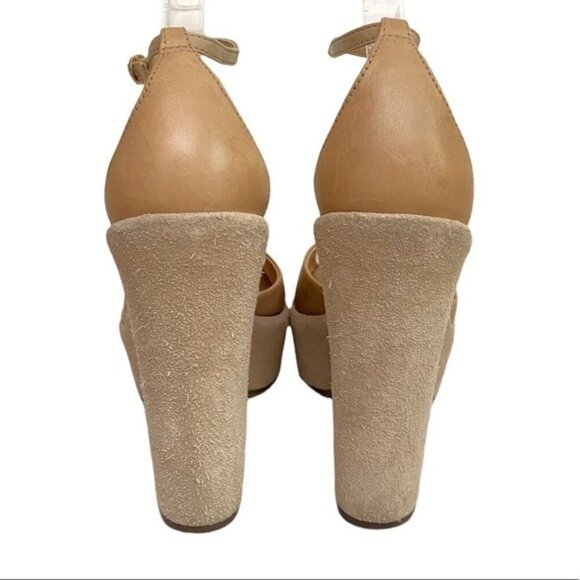 SCHUTZ Suede Platforms Ankle Strap Heels in Cream Tan Size 8 - Picture 4 of 8